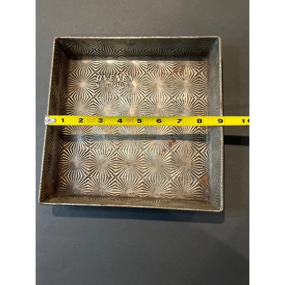 Vintage Ovenex N-601-9 Square Cake Pan 9 Inch Starburst Pattern Tin USA Bakeware